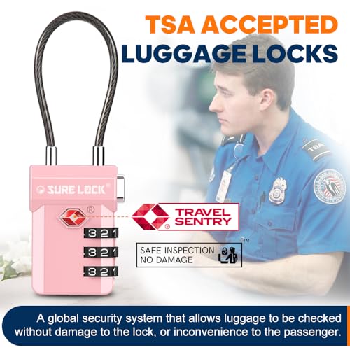 SURE LOCK TSA Approved Luggage Locks, Open Alert, Easy Read Dials (Pink 2 Pack)