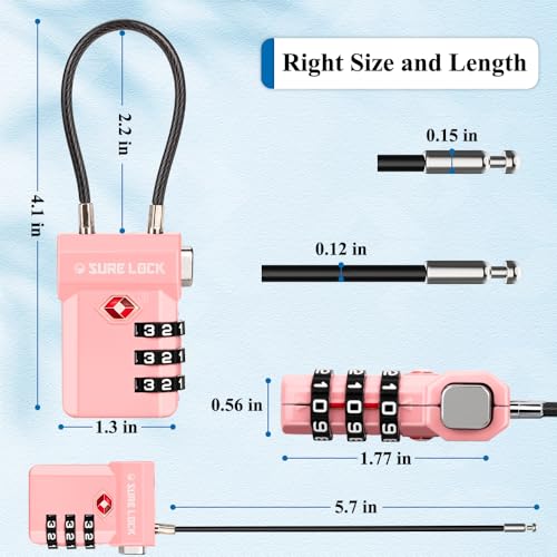 SURE LOCK TSA Approved Luggage Locks, Open Alert, Easy Read Dials (Pink 2 Pack)