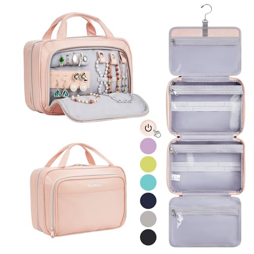 OlarHike Hanging Toiletry Bag - Pink, 3-in-1 Organizer