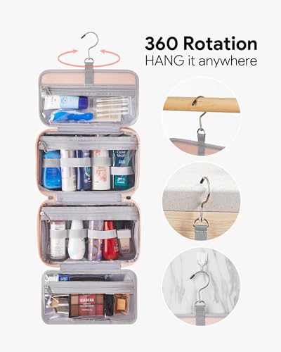 OlarHike Hanging Toiletry Bag - Pink, 3-in-1 Organizer