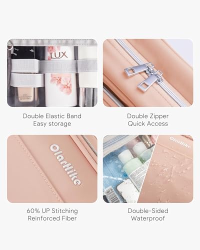 OlarHike Hanging Toiletry Bag - Pink, 3-in-1 Organizer