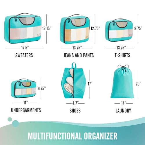 Veken 6-Piece Suitcase Organizer Set – Cyan
