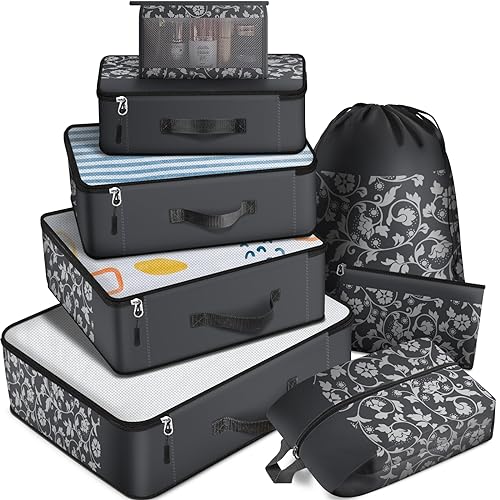 8-Piece Packing Cubes Set, Grey, Travel Organizers