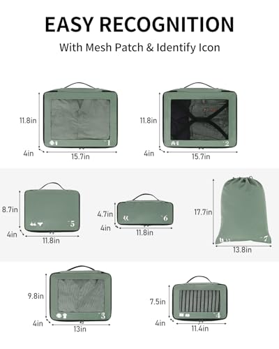 ECOHUB 7-Piece Tear-Resistant Packing Cubes - Green