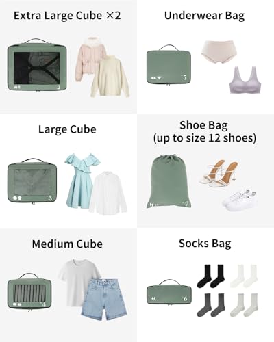 ECOHUB 7-Piece Tear-Resistant Packing Cubes - Green