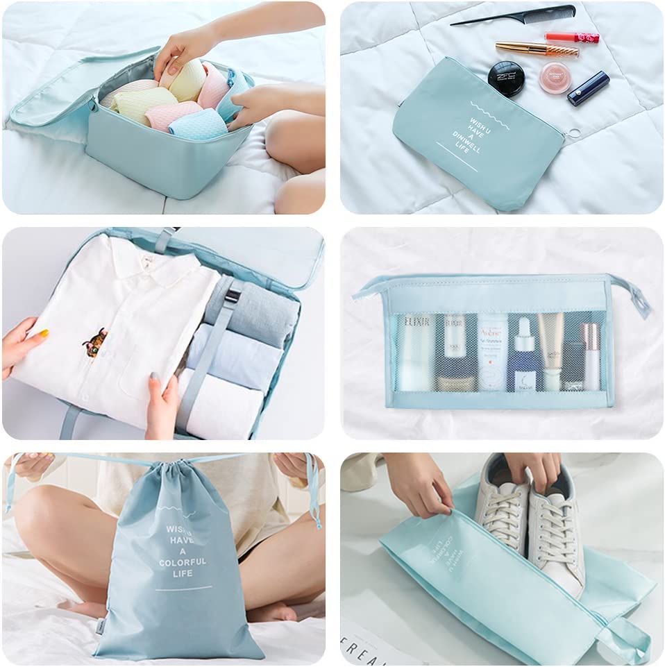 Blue Suitcase Organizer Bags Set for Travel Accessories
