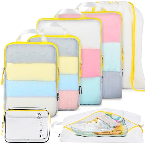 7-Piece Packing Cubes Set with Clear Toiletries and Shoe Bag