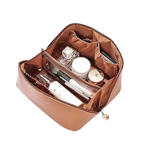 Waterproof Travel Makeup Bag with Divider - Brown