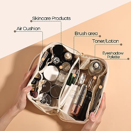 Waterproof Travel Makeup Bag with Divider - Brown