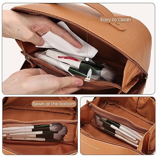 Waterproof Travel Makeup Bag with Divider - Brown