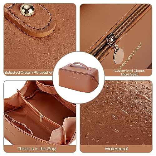 Waterproof Travel Makeup Bag with Divider - Brown
