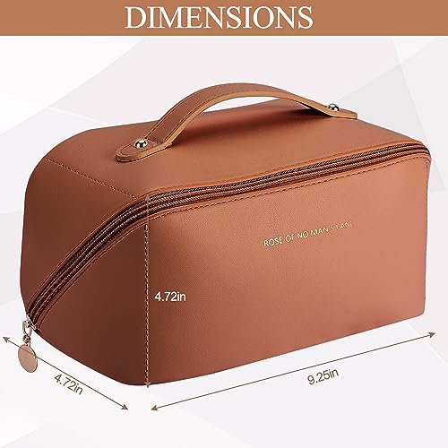 Waterproof Travel Makeup Bag with Divider - Brown