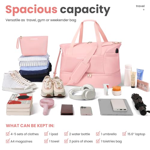 Pink Multi-functional Travel Bag with USB Charging Port