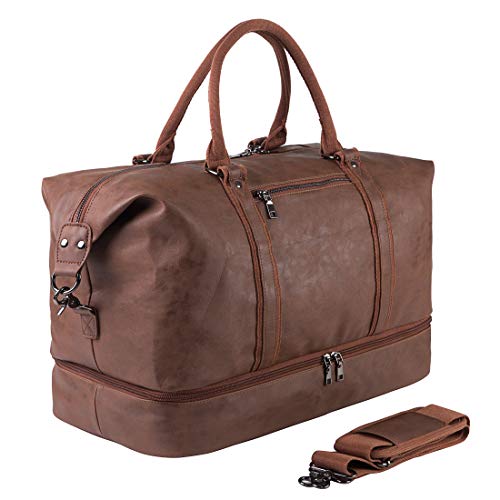 Leather Weekender Travel Duffel with Shoe Pouch
