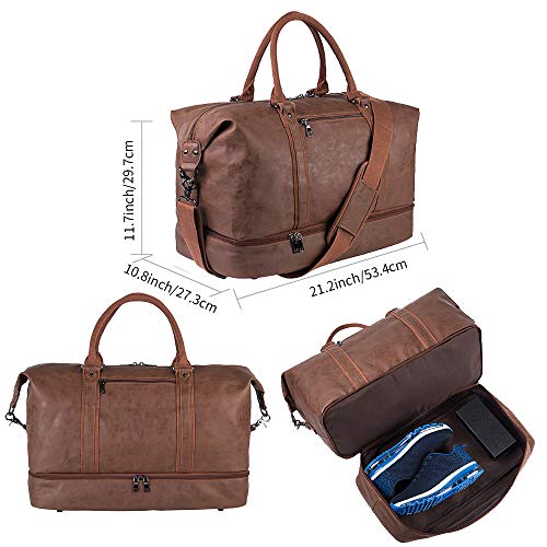 Leather Weekender Travel Duffel with Shoe Pouch