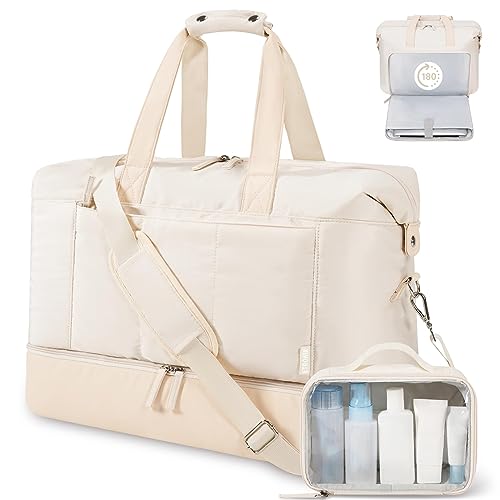 Beige Weekender Bag with Laptop Compartment & Shoe/Wet Pocket