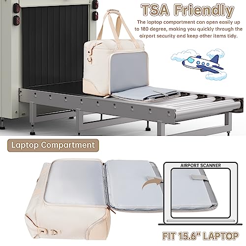 Beige Weekender Bag with Laptop Compartment & Shoe/Wet Pocket