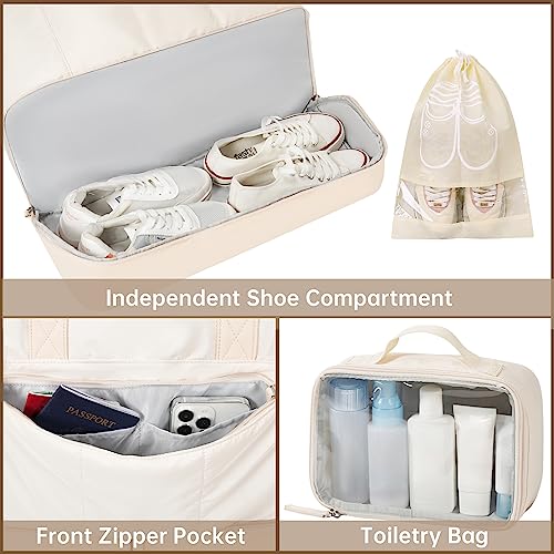 Beige Weekender Bag with Laptop Compartment & Shoe/Wet Pocket