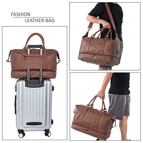 Leather Weekender Travel Duffel with Shoe Pouch