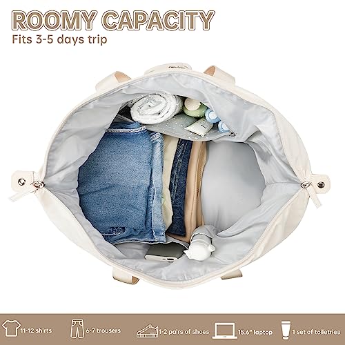 Beige Weekender Bag with Laptop Compartment & Shoe/Wet Pocket