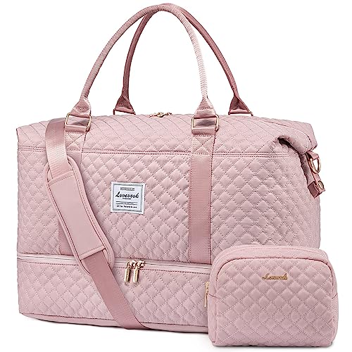 LOVEVOOK Pink Travel Duffle Bag with Shoe Compartment
