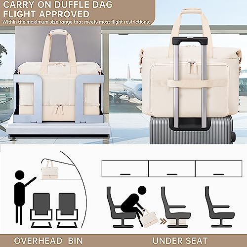 Beige Weekender Bag with Laptop Compartment & Shoe/Wet Pocket