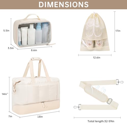 Beige Weekender Bag with Laptop Compartment & Shoe/Wet Pocket