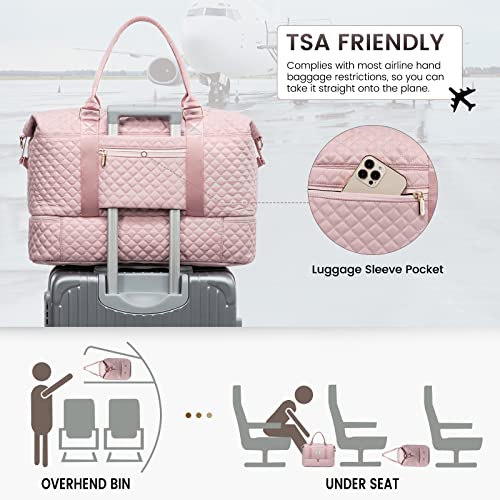 LOVEVOOK Pink Travel Duffle Bag with Shoe Compartment
