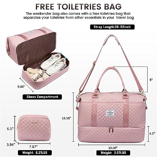 LOVEVOOK Pink Travel Duffle Bag with Shoe Compartment
