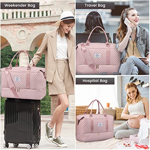 LOVEVOOK Pink Travel Duffle Bag with Shoe Compartment