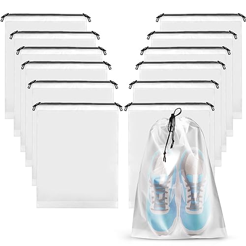 12-Pack Large Clear Travel Shoe Bags with Drawstring