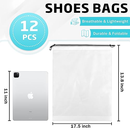 12-Pack Large Clear Travel Shoe Bags with Drawstring
