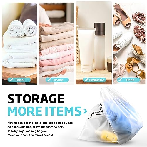 12-Pack Large Clear Travel Shoe Bags with Drawstring