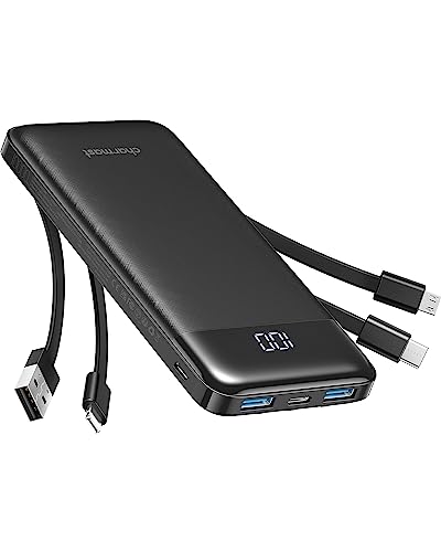 Slim Portable Charger with Built-in Cables - 10000mAh