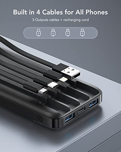 Slim Portable Charger with Built-in Cables - 10000mAh