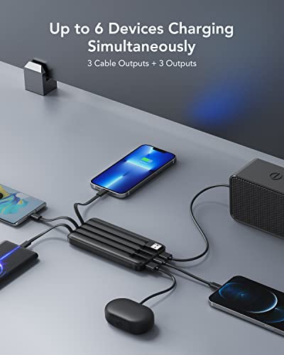 Slim Portable Charger with Built-in Cables - 10000mAh