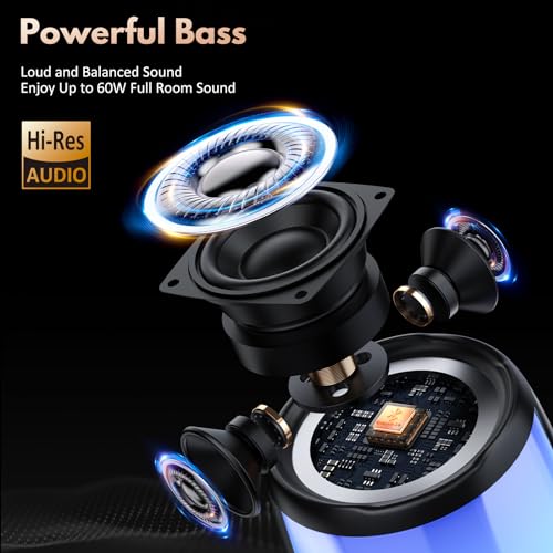 JAUYXIAN D21-Portable Bluetooth Speaker, Waterproof, Colorful Lights- TWS/TF/USB/AUX