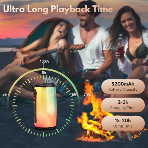 JAUYXIAN D21-Portable Bluetooth Speaker, Waterproof, Colorful Lights- TWS/TF/USB/AUX