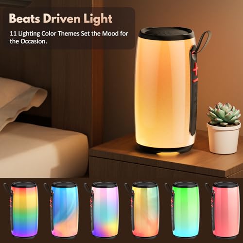 JAUYXIAN D21-Portable Bluetooth Speaker, Waterproof, Colorful Lights- TWS/TF/USB/AUX