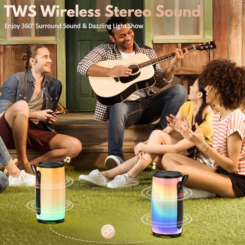 JAUYXIAN D21-Portable Bluetooth Speaker, Waterproof, Colorful Lights- TWS/TF/USB/AUX