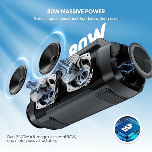 AKONE Portable Bluetooth Outdoor Speaker: 80W Loud Sound