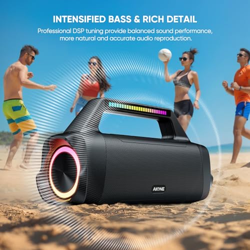 AKONE Portable Bluetooth Outdoor Speaker: 80W Loud Sound