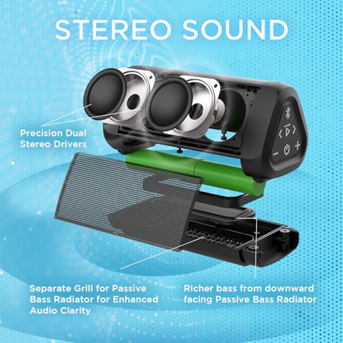 Black-Dual Waterproof Bluetooth Speaker, 14W, Portable, 20 hrs