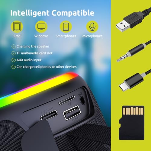 Portable Waterproof Bluetooth Speaker with FM Radio - 15W