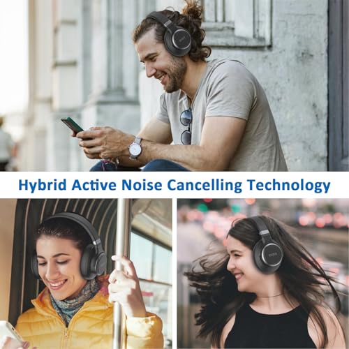 Black Active Noise Cancelling Bluetooth Headphones, 65 Hours Playtime