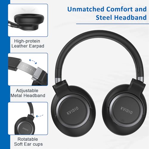 Black Active Noise Cancelling Bluetooth Headphones, 65 Hours Playtime