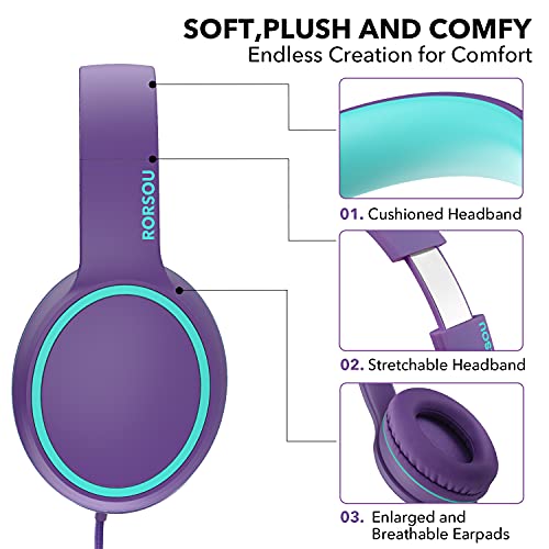 RORSOU R10 Purple On-Ear Headphones with Mic