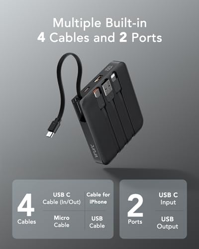 Portable Charger with Built-in Cable, 22.5W Fast Charging