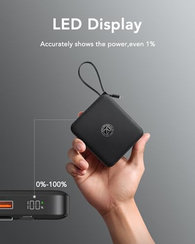 Portable Charger with Built-in Cable, 22.5W Fast Charging