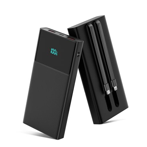 Compact Power Bank with dual cables, 13000mAh Fast Charging
